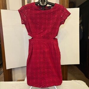 Madewell Eyelet Happening Cutout Sides Red 100% Cotton Dress Size Sz 4 EUC